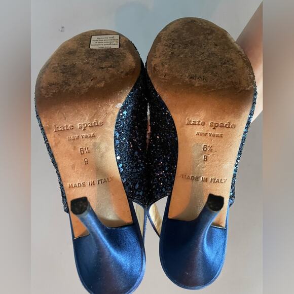 Kate Spade"Charm" Blue Glitter Slingback Bow Peep Toe Pumps Heels Size 6.5 - Picture 8 of 9